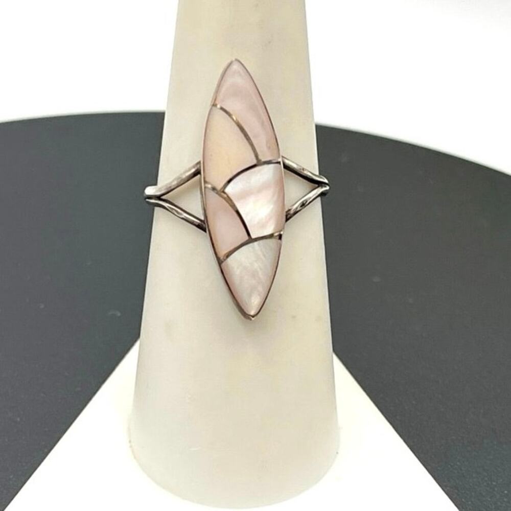Sterling Silver 925 Iridescent Mother Of Pearl Inlay Ring Size 7.25 -‎ 2.5g